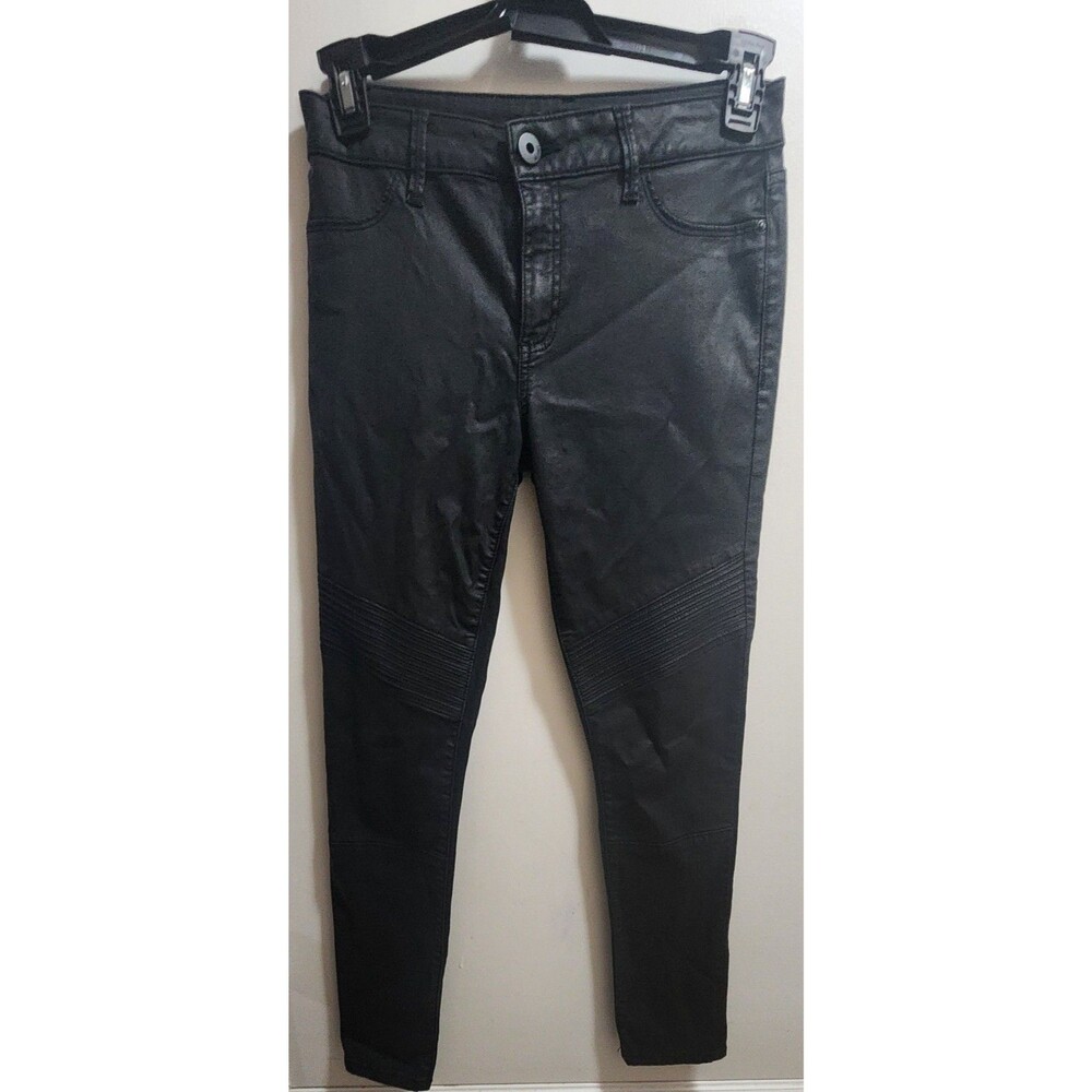 DL1961 Womens 30 Coated Moto Skinny Jeans Black Leather Look Stretch Pants